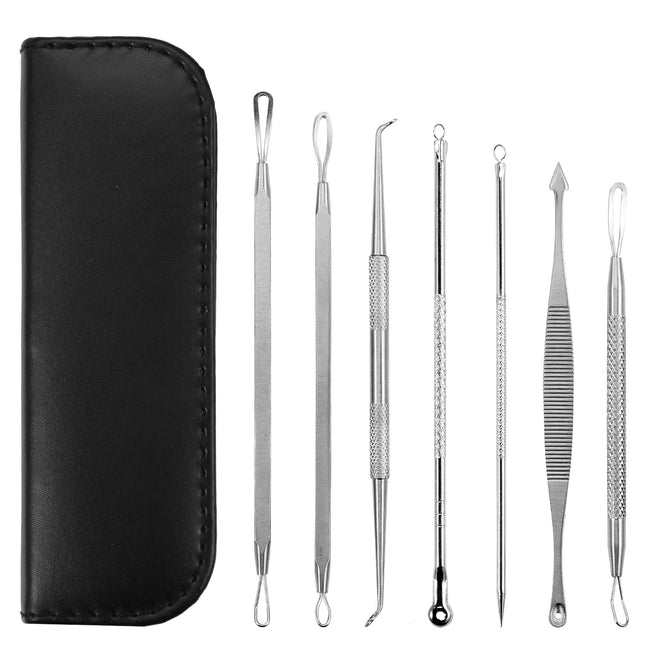 7 Pcs Blackhead Remover Kit Stainless Steel Pimple Comedone Acne Extractor Needle Tools - Black