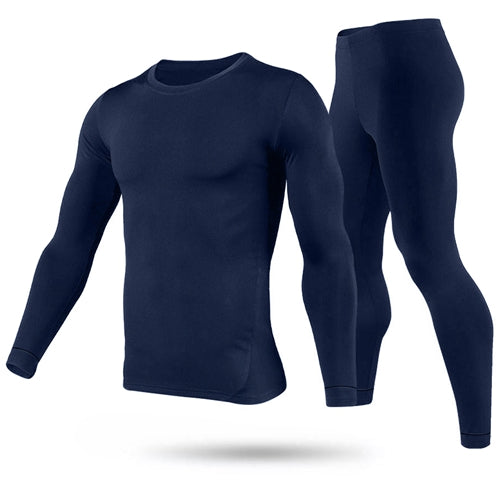 Men Thermal Underwear Set Long Johns Pants Long Sleeve Soft Underwear Kit Top Bottom Winter Sports Suits - Navy Blue - Large