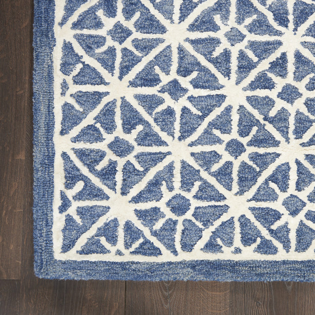 4' x 6' Blue and Off White Geometric Hand Tufted Area Rug