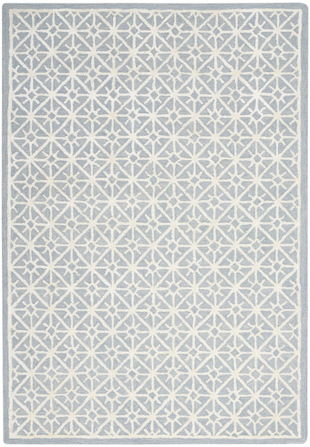 5' x 7' Light Blue and White Geometric Hand Tufted Area Rug