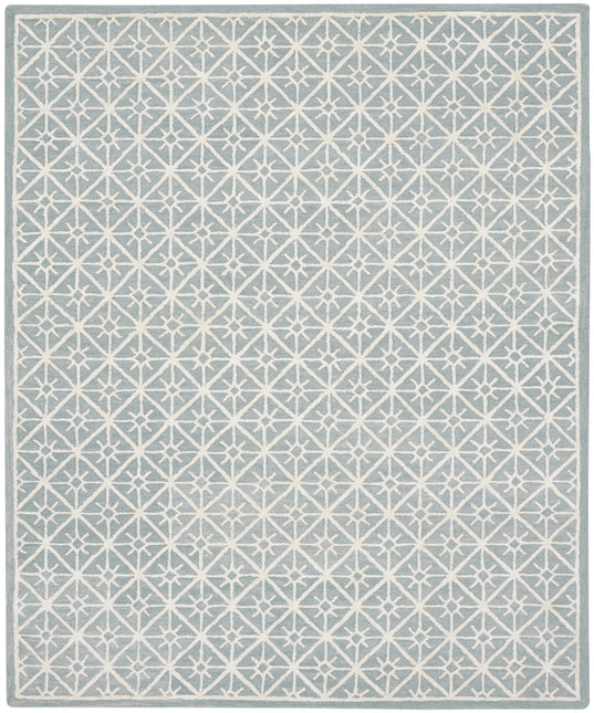 8' x 10' Light Blue and White Geometric Hand Tufted Area Rug