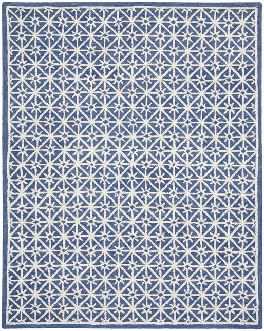 8' x 10' Blue and Off White Geometric Hand Tufted Area Rug