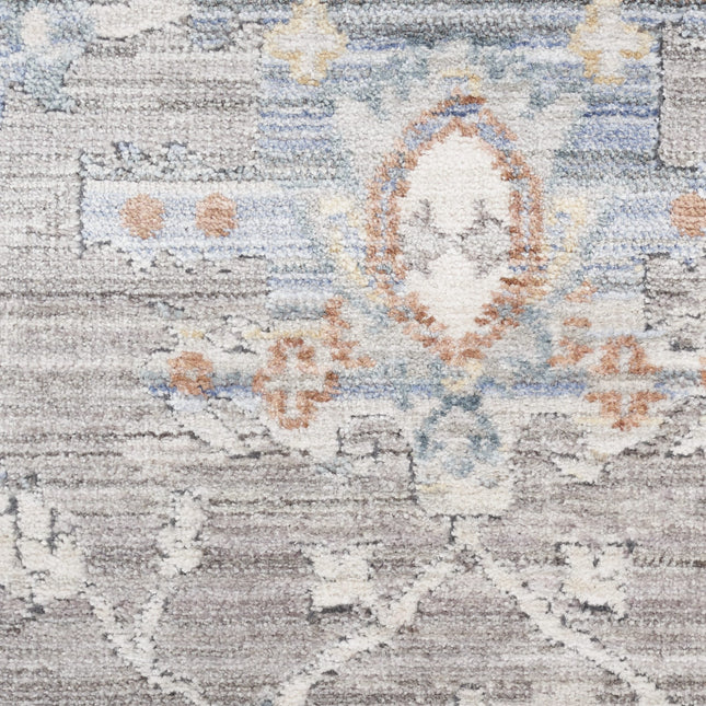 8' Ivory Blue and Gray Oriental Power Loom Distressed Runner Rug With Fringe