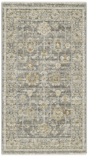 3' X 5' Beige Ivory and Gray Oriental Power Loom Distressed Area Rug With Fringe