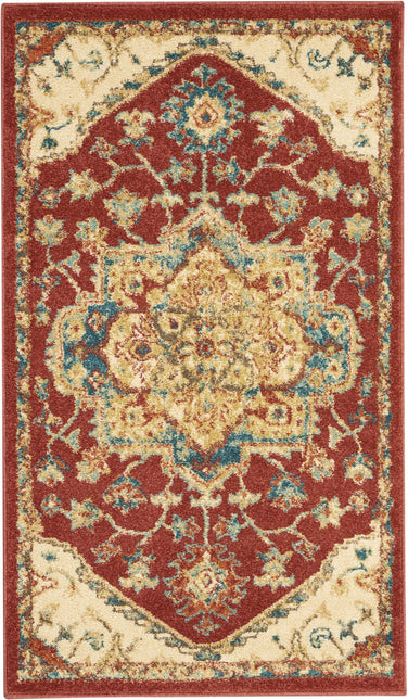 3' X 5' Red and Ivory Oriental Power Loom Area Rug