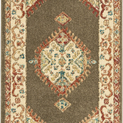 3' X 5' Ivory and Brown Oriental Power Loom Area Rug