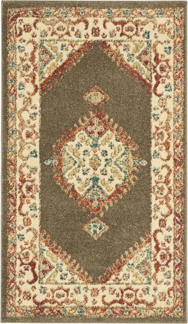 3' X 5' Ivory and Brown Oriental Power Loom Area Rug