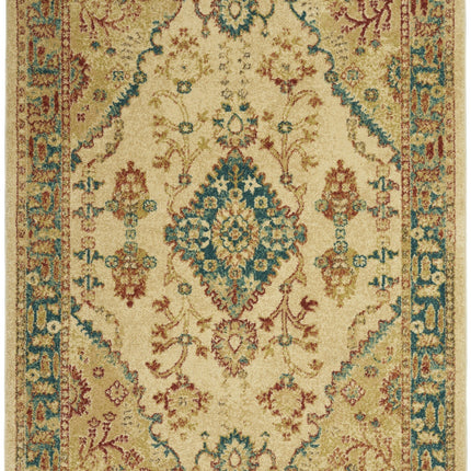 4' x 6' Ivory Green and Red Oriental Power Loom Area Rug