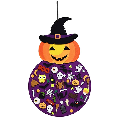 2.8FT Halloween Felt Pumpkin Witch 51Pcs Felt Pumpkin Witch Hanging Decor Ornaments Kits Halloween Gift for Toddlers - Multi