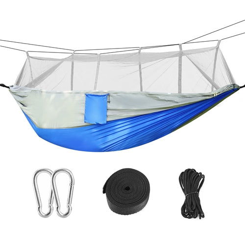 600lbs Load 2 Persons Hammock w/Mosquito Net Outdoor Hiking Camping Hommock Portable Nylon Swing Hanging Bed w/ Strap Hook Carry Bag - Gray