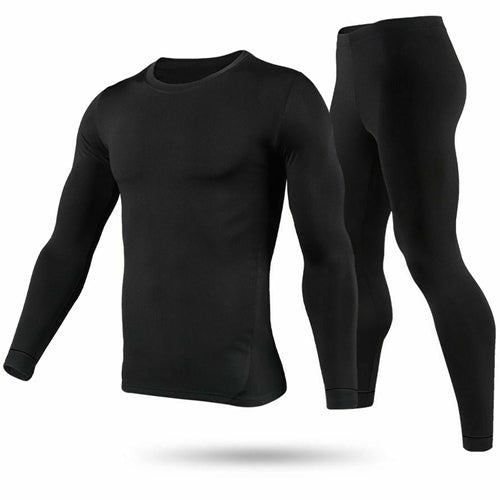 Men Thermal Underwear Set Long Johns Pants Long Sleeve Soft Underwear Kit Top Bottom Winter Sports Suits - Black - XL