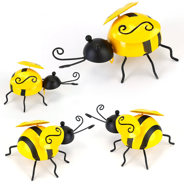 4Pcs Bumble Bee Set Ornament 3D Iron Hanging Bee Wall Decor Art Sculpture Statues Decorations For Fence Lawn Bar Living Room - Multi