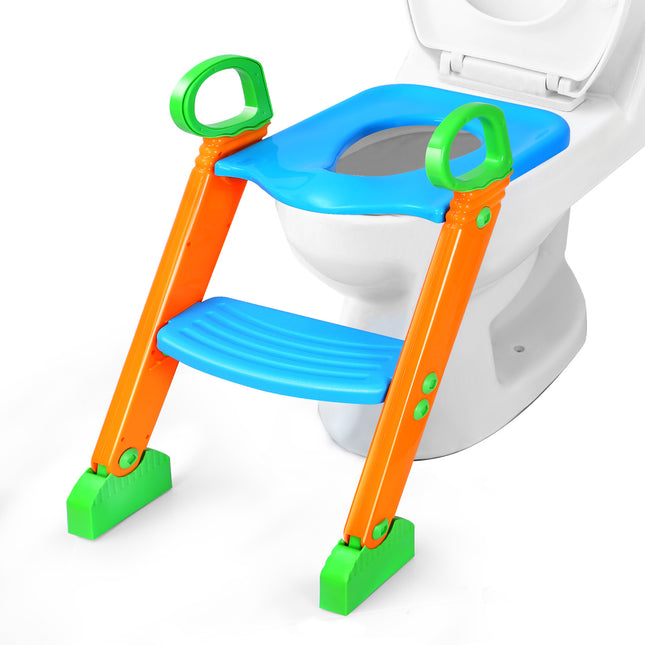 Potty Training Toilet Seat w/ Steps Stool Ladder For Children Baby Foldable Splash Guard Toilet Trainer Chair Anti-slip Feet Pedal Handle 132LBS Max L - Multi