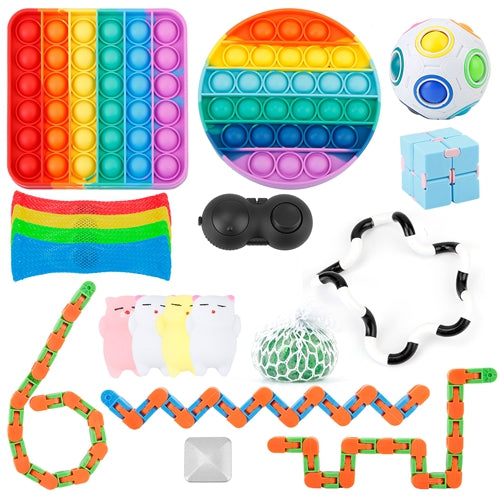 19Pack Sensory Fidget Toys Set Stress Relief Anti-Anxiety Tools Bundle For Kids and Adults - Multi