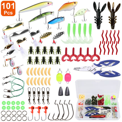 101Pcs Fishing Lures Kit Soft Plastic Fishing Baits Set Spoon Fishing Gear Tackle with Soft Worms Crankbaits Box for Freshwater Saltwater to Bait Bass - Multi