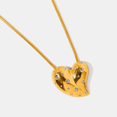 Inlaid Zircon Heart Stainless Steel Necklace