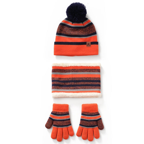Winter Kids Knitted Hat Scarf Gloves 3Pcs Boys Girls Winter Warm Beanie Hat and Glove Scarf Set Beanie Neck Warmer Mittens for 4-7-Year-Old Kids - Orange