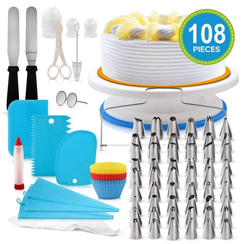 11in Rotating Cake Turntable 108Pcs Cake Decorating Supplies Kit Revolving Cake Table Stand Base Baking Tools - Multi