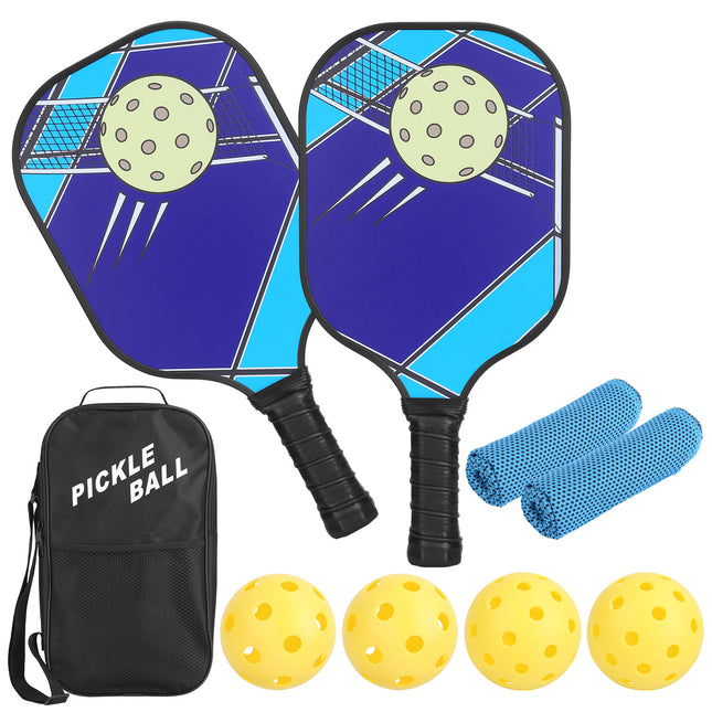 Pickleball Set 2 Fiberglass Paddles 4 Outdoor Indoor Balls Portable Carry Bag 2 Cooling Towel Lightweight Ergonomic Grip for Beginners Pros - Multi