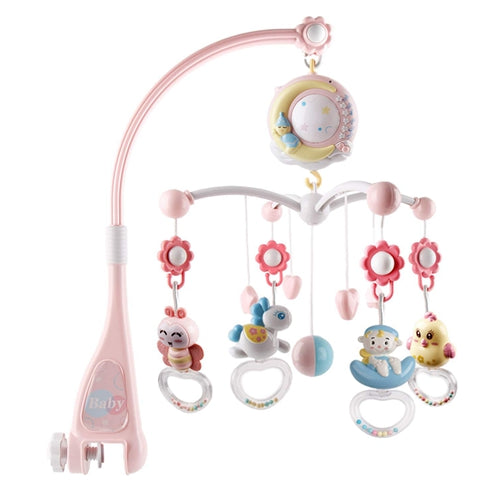Baby Musical Crib Bed Bell Rotating Mobile Star Projection Nursery Light Baby Rattle Toy w/ Music Box Remote Control - Pink