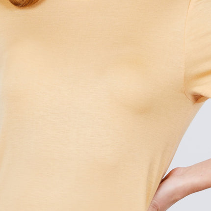 Short Sleeve Crew Neck W/shoulder Button Detail Rayon Spandex Top