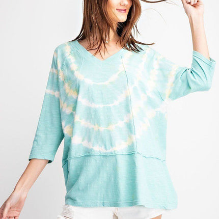 3/4 Sleeves Special Washed Boxy Cotton Slub Top