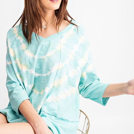 3/4 Sleeves Special Washed Boxy Cotton Slub Top