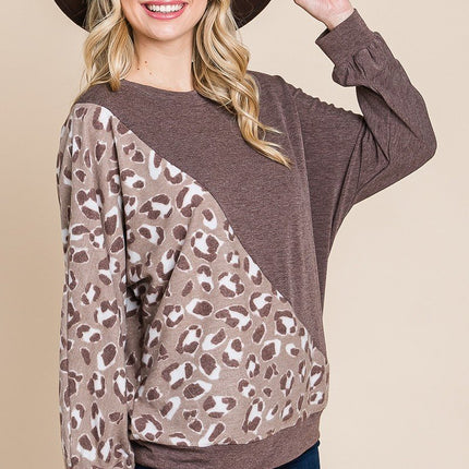Cute Animal French Terry Brush Contrast Print Pullover With Cuff Detail