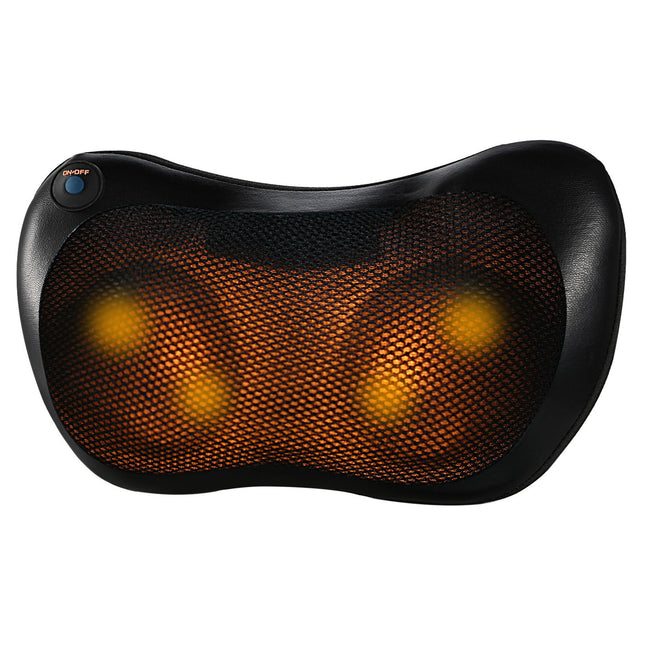 Thermo Neck Massage Pillow - Portable In-Car Massager, Pain Relief & Relaxation, Includes Car Charger - Black