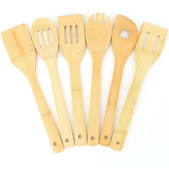 6Pc Bamboo Wooden Spoons and Spatula Set - Nonstick Cookware Kitchen Tools - Wood