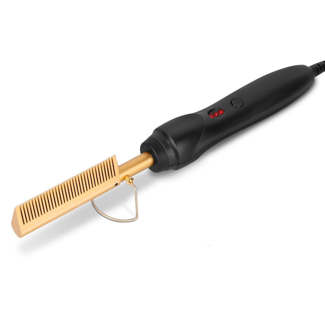 Electric Hair Comb PTC Ceramic Straightener Curler Brush Styler, Wet/Dry, 3 Temperature Adjustment - Black