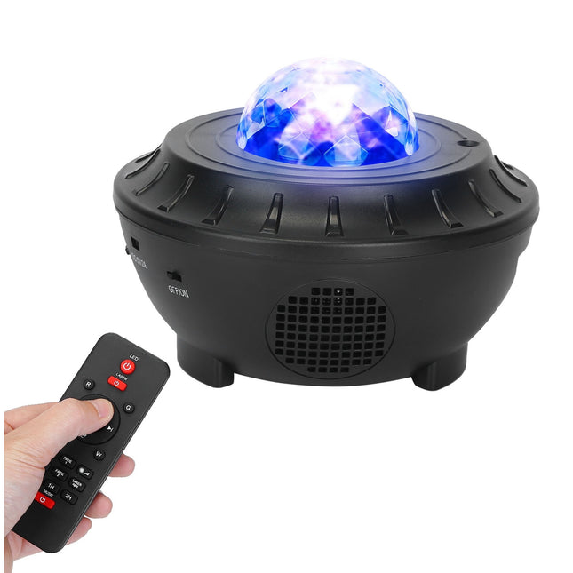 Ocean Wave Star Projector Lamp - RGBW, Wireless Music Speaker, Remote Control - Perfect for Bedroom Ceiling - Black