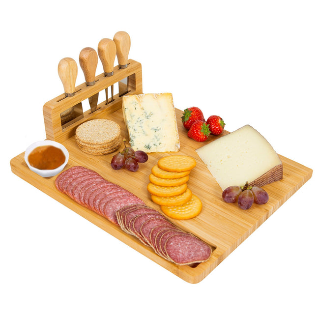 Bamboo Cheese Board with Cutlery Set - Charcuterie Platter Tray for Wedding, Birthdays, Christmas (Specs: Number of items included) - Wood