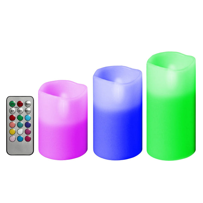 3Pcs Flameless Votive Candles - Wireless LED Flickering w/ Remote Control Timer (Battery Operated) - Multi