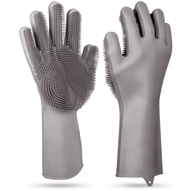 1 Pair Silicone Dishwashing Gloves | Cleaning Sponge Scrubber | Heat Resistant | Pet Safe | Wash Gloves - Gray