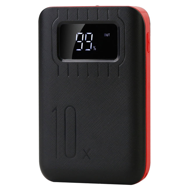 10,000mAh Power Bank Charger with Dual USB Ports, LCD Display & Flashlight - Red