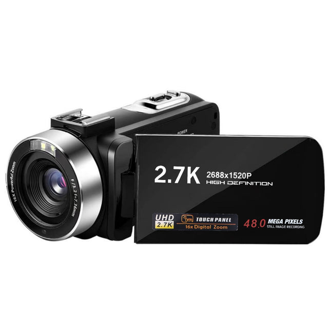 2.7K 42MP Camcorder 18X Zoom Digital Video Camera with 3in 270° Rotating IPS Screen, Fill Light, Remote Control & Rechargeable Battery - Black