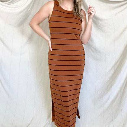 Striped Reversible Maxi Tank Dress With Side Slits