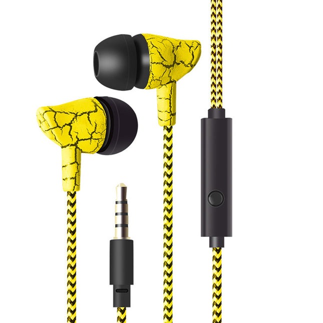 Wired Crack Sports Headphone Super Bass 3.5mm Earphone Earbud with Microphone Hands Free Headset  yellow