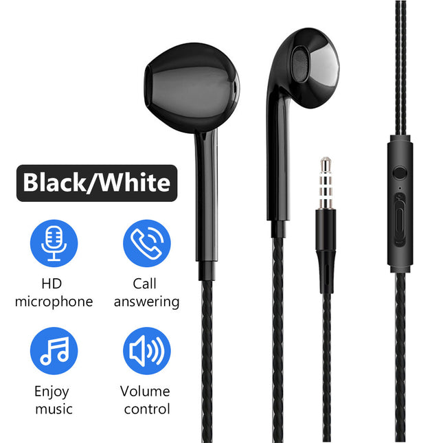 In-ear Bass Stereo Mobile Wired Headphones 3.5mm Sports Earbuds Music Headset with Built-in Microphone Black