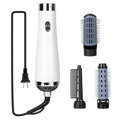 3 In 1 Hot Air Brush One-Step Hair Dryer Comb 3 Interchangeable Brush Combs Volumizer Hair Curler Straightener 66.93in Rotatable Cable w/ 3 Heating Ad - White