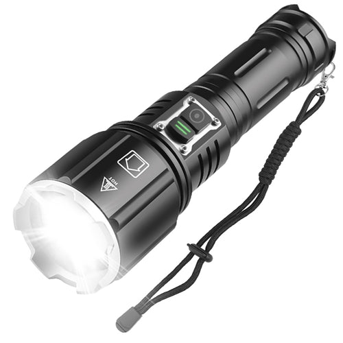 100000LM Super Bright LED Flashlight Waterproof Rechargeable Zoomable Tactical Torch Light Emergency Power Bank Support 3 Battery Types - Black