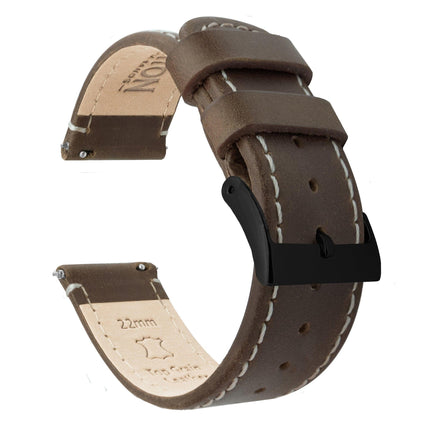 Amazfit Bip | Saddle Brown Leather & Linen White Stitching by Barton Watch Bands - Vysn