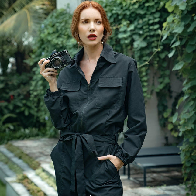 AMELIA Recycled Travel Jumpsuit, in Black by BrunnaCo - Vysn