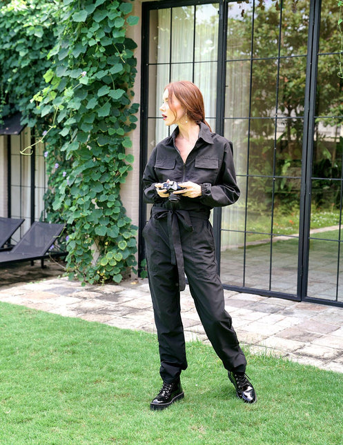 AMELIA Recycled Travel Jumpsuit, in Black by BrunnaCo - Vysn