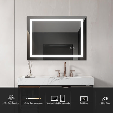 Anti-Fog Dimmable Touch Button LED Bathroom Mirror by Blak Hom - Vysn
