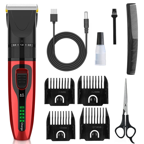 Pet Grooming Kit Rechargeable Cordless Dog Grooming Clippers Low Noise Electric Dog Trimmer Shaver Hair Cutter w/ 4 Guide Combs Scissors Oil - Red