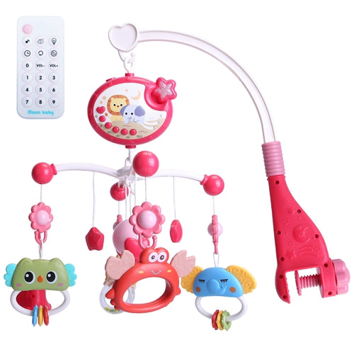 Baby Musical Crib Bed Bell Rotating Mobile Star Projection Nursery Light Baby Rattle Toy with Music Box Remote Control - Red