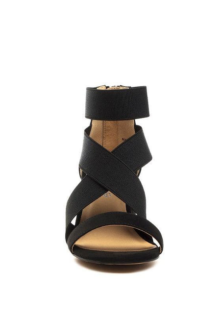 Benicia Elastic Strappy Block Heel Sandals by Blak Wardrob - Vysn