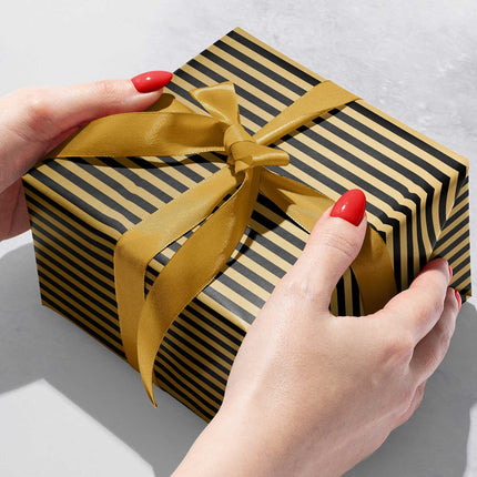 Black & Gold Stripes Gift Wrap by Present Paper - Vysn